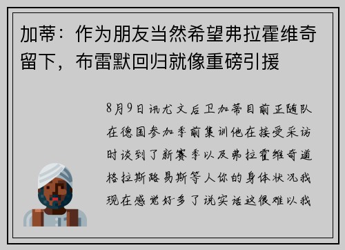 加蒂：作为朋友当然希望弗拉霍维奇留下，布雷默回归就像重磅引援